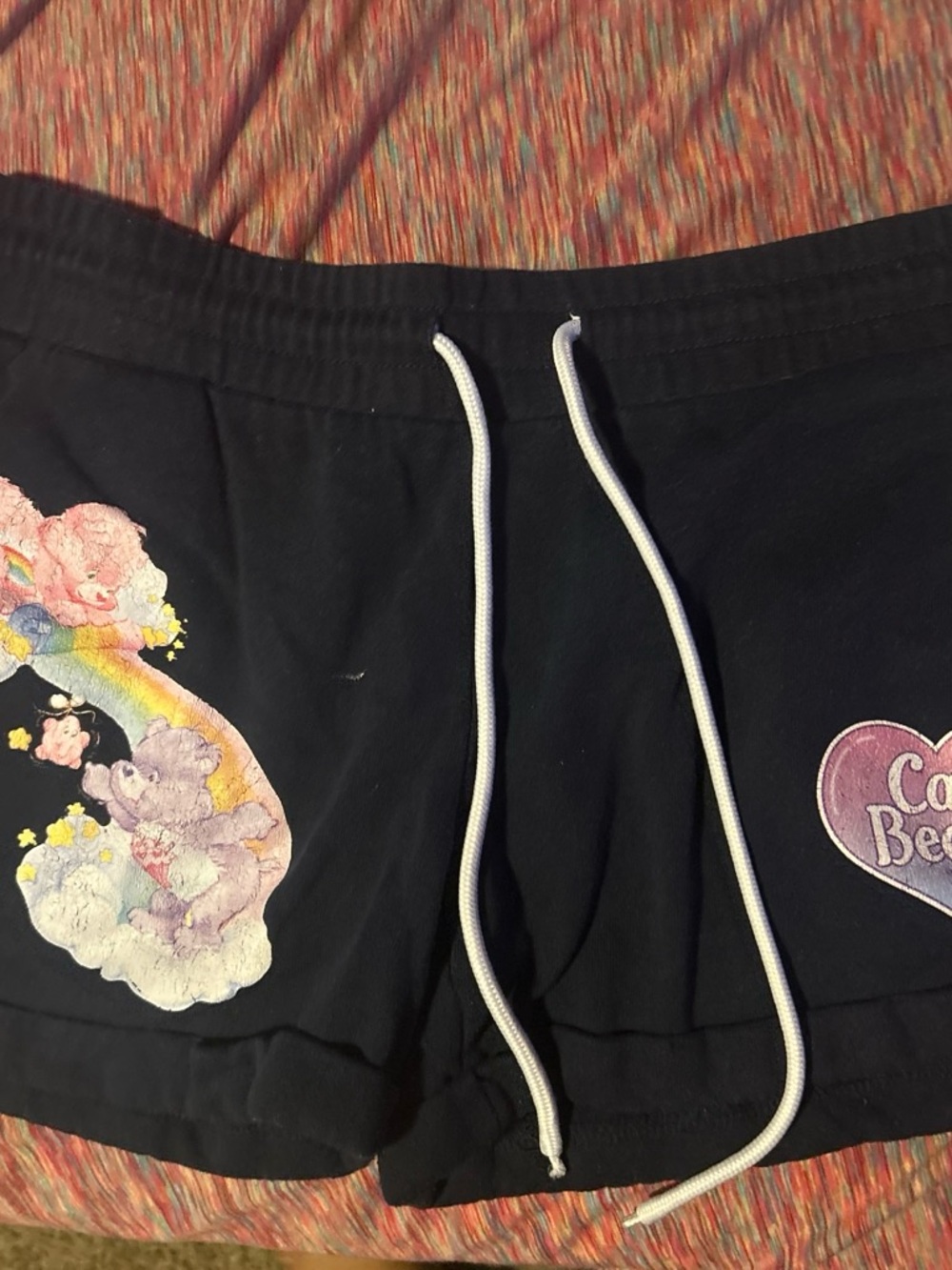 Care Bears Navy Blue Shorts with White Drawstrings and Multicolor Prints